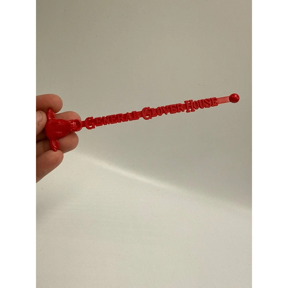 Vintage General Glover House Swizzle Stick Red Plastic Steer Head Barware 6